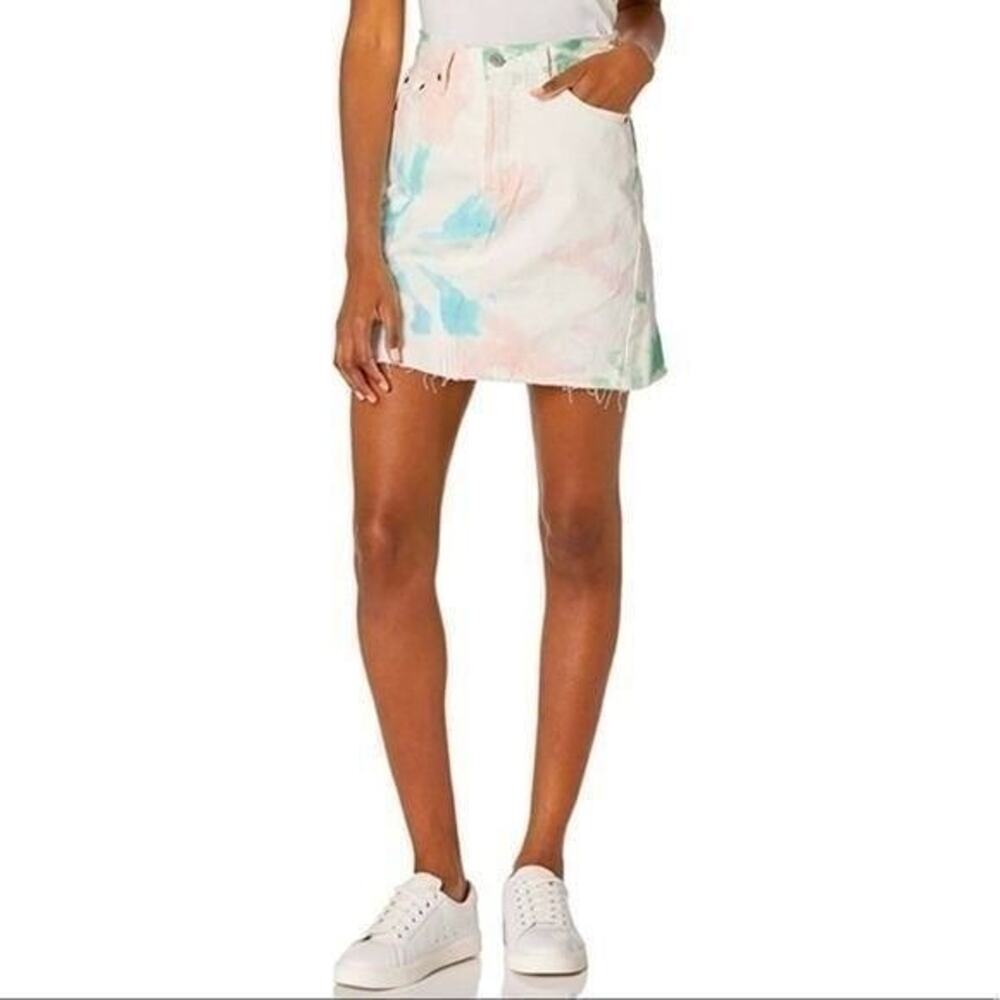 Levi's Premium High Rise Deconstructed Skirt Tie Dye Raw Hem Womens 28 New